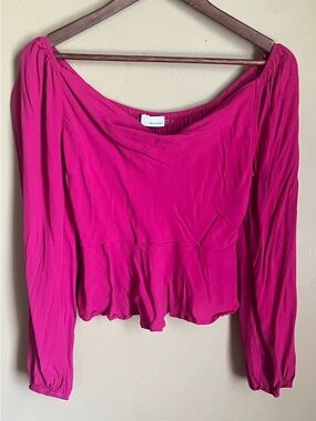 Fuchsia Long-Sleeve Peplum Tee